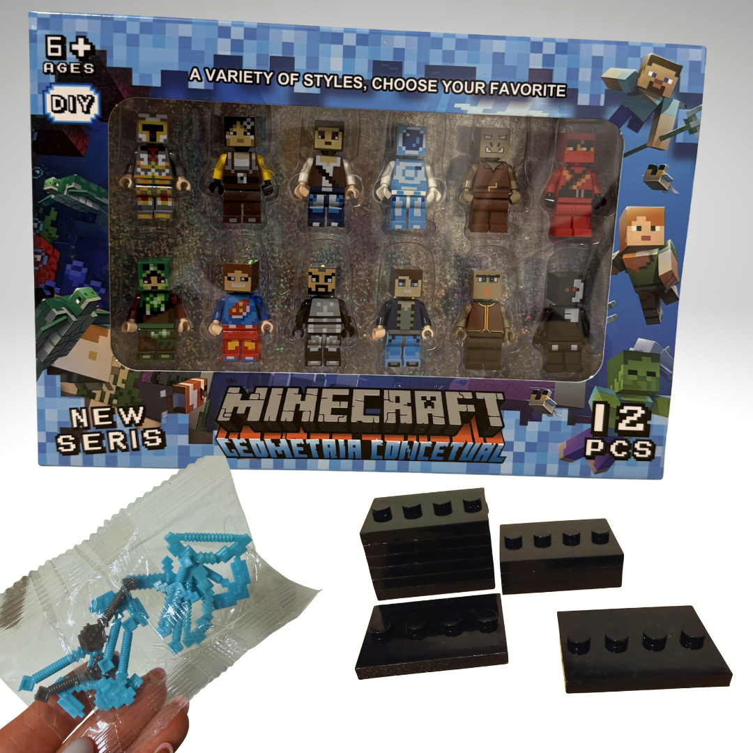 Minecraft Magnetne Kocke + 12 Figurica – Kreativni Set 🧲⚔️