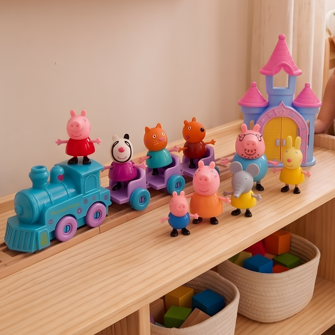 Peppa Pig Figurice+ Vozić i Dvorac – Set Figurica za Decu 🏰✨