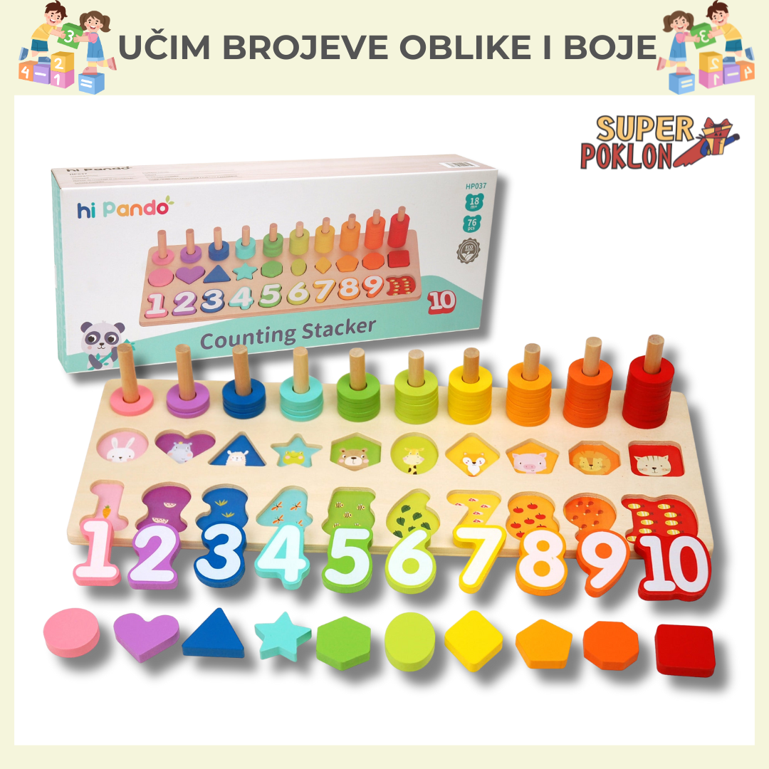 Drvena Edukativna Igračka – BrojevI, ObliCI i Boje! 🌈🔢