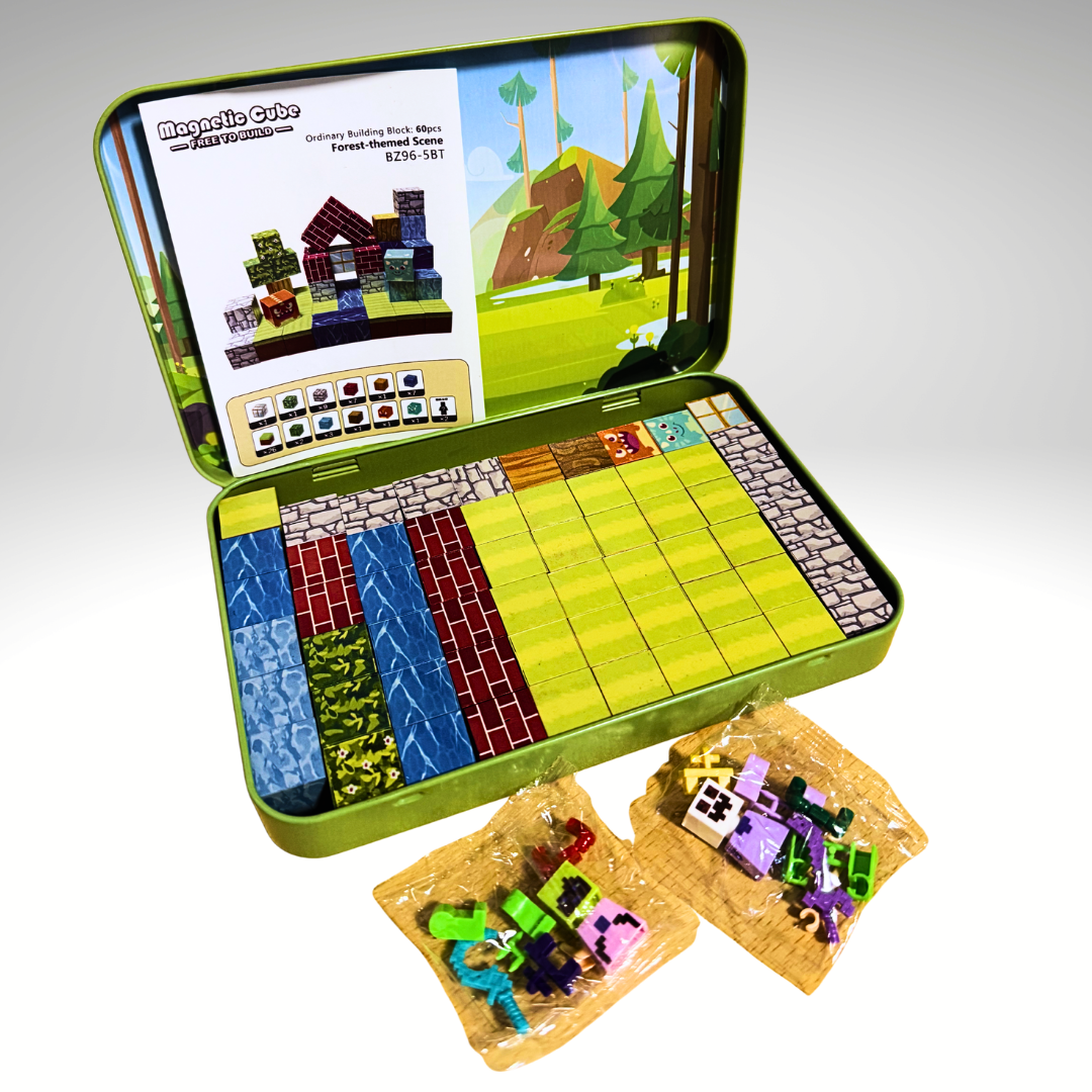 Minecraft Magnetne Kocke + 12 Figurica – Kreativni Set  🧲⚔️