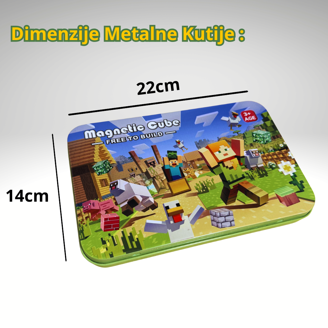 Minecraft Magnetne Kocke + 12 Figurica – Kreativni Set  🧲⚔️