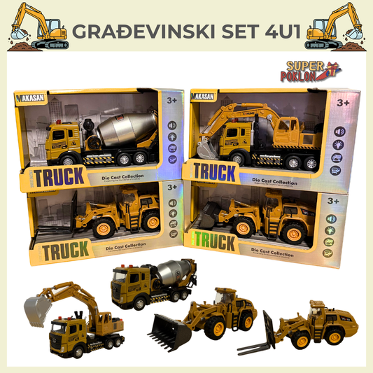Građevinski Set Vozila – 4 U 1 🚜🏗️