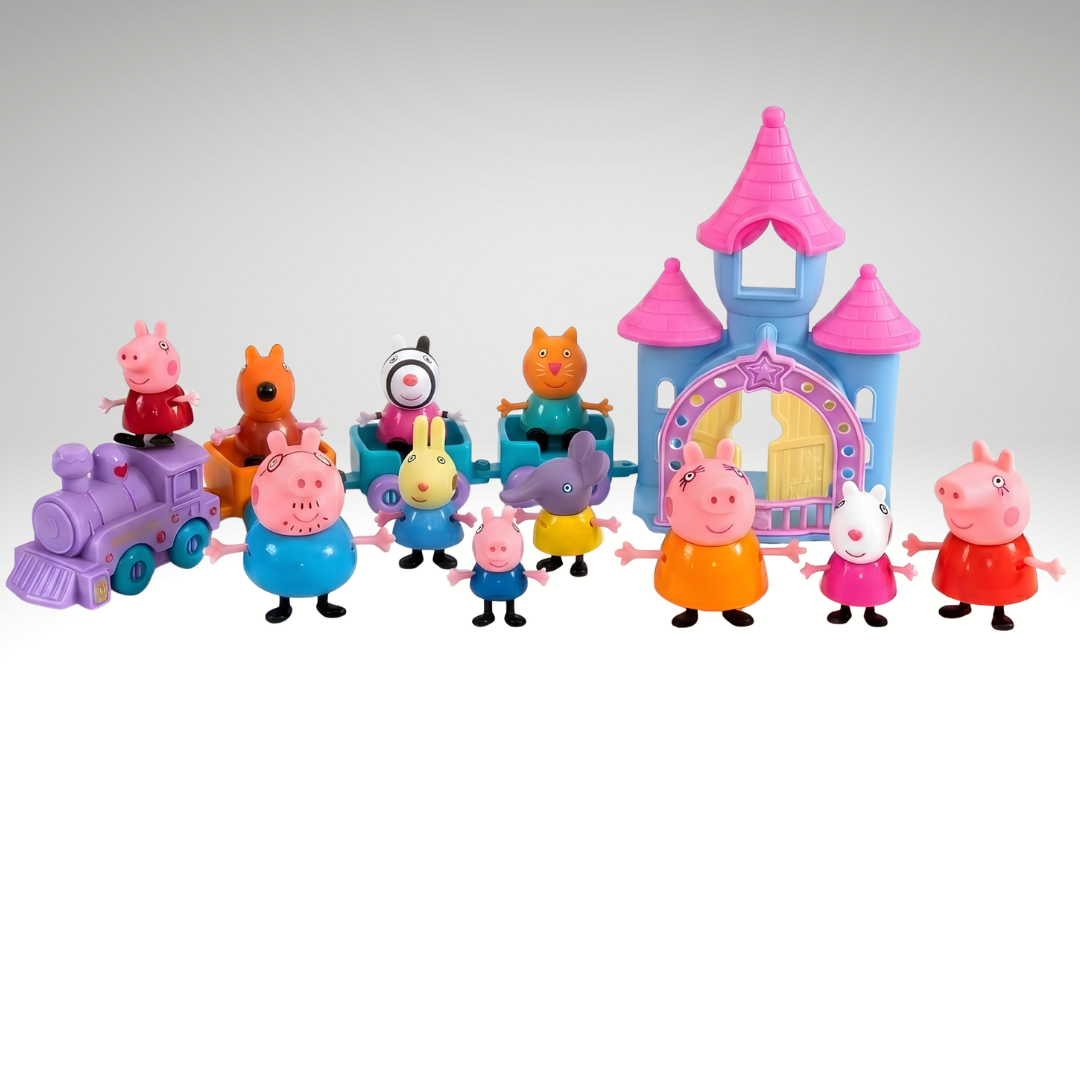 Peppa Pig Figurice+ Vozić i Dvorac – Set Figurica za Decu 🏰✨