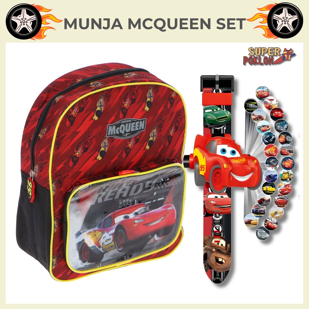 Munja McQueen Set – Ranac + Dečiji Sat ⏰🎒🏎️