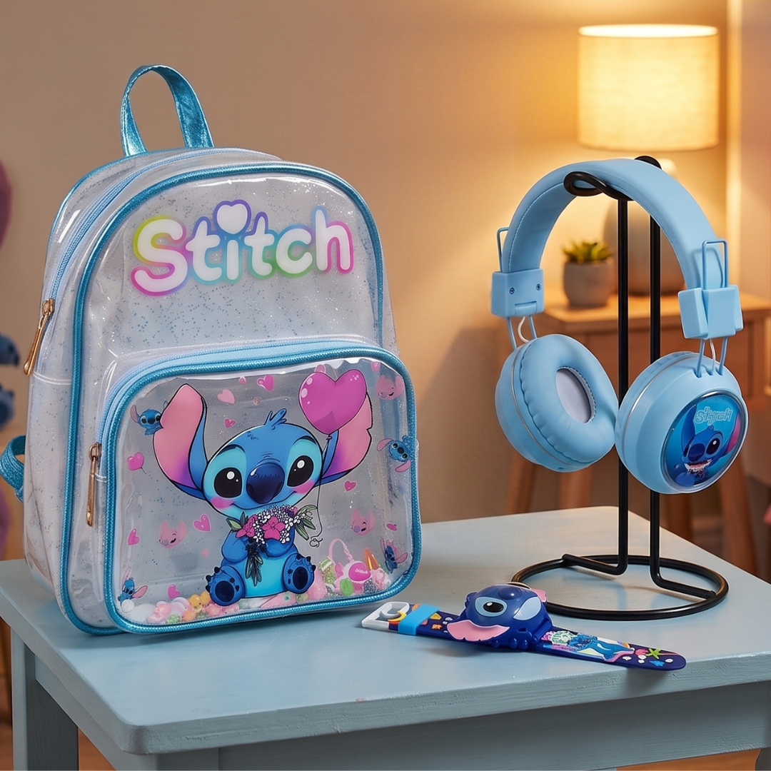 3u1 Stitch Set – Ranac + Slušalice + Dečiji Sat