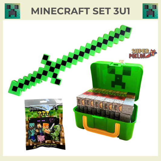 Minecraft Set 3U1 – Magnetene kocke, Mač i Kesica Iznenađenja 🎁⛏️