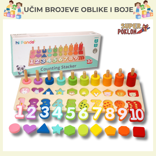 Drvena Edukativna Igračka – BrojevI, ObliCI i Boje! 🌈🔢