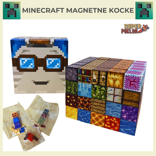 Minecraft Magnetni Set – Kockice (100 komada) + Dve Figurice 🧲