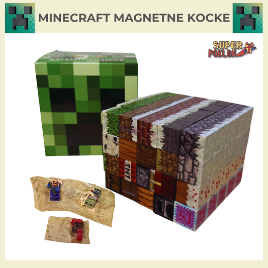 Minecraft Magnetni Set – Kockice (100 komada) + Dve Figurice 🧲