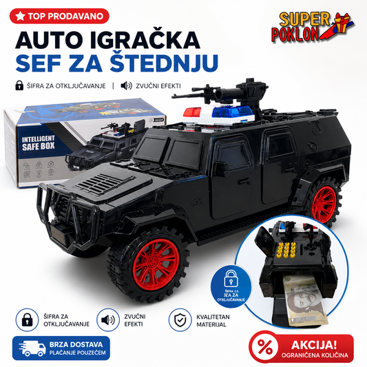 Sef za Novac 2u1 – Kasica sa Šifrom I Policijski Džip🚓
