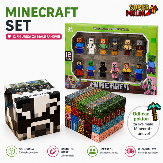 Minecraft Magnetni Set – Kockice i Figurice 🧲