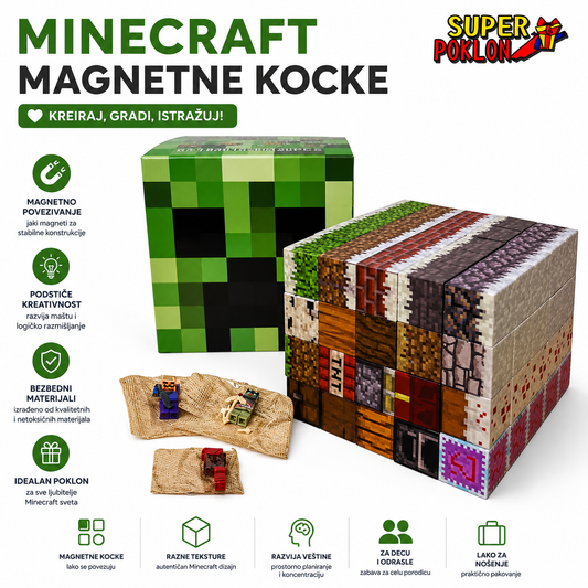 Minecraft Magnetni Set – Kockice i Figurice 🧲