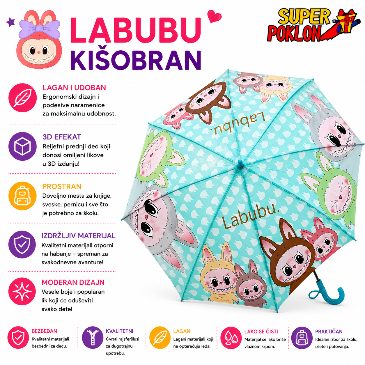 Labubu Kišobran – Šarena Zaštita Za Kišni Dan!🌧️🌧️