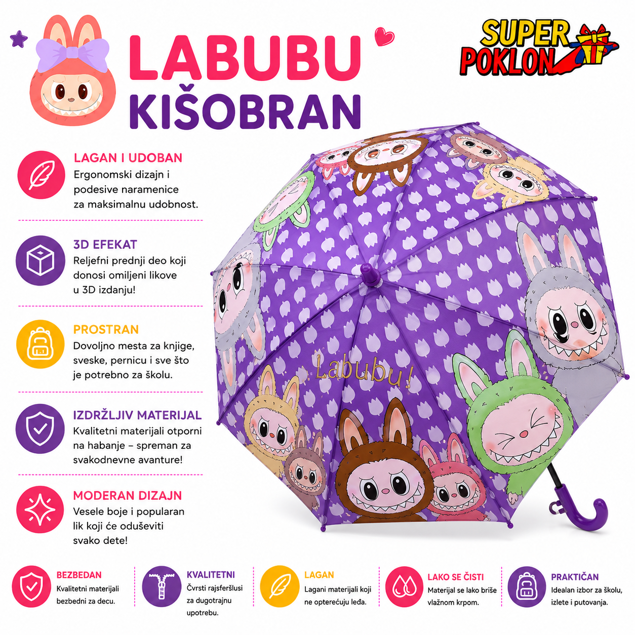 Labubu Kišobran – Šarena Zaštita Za Kišni Dan!🌧️🌧️