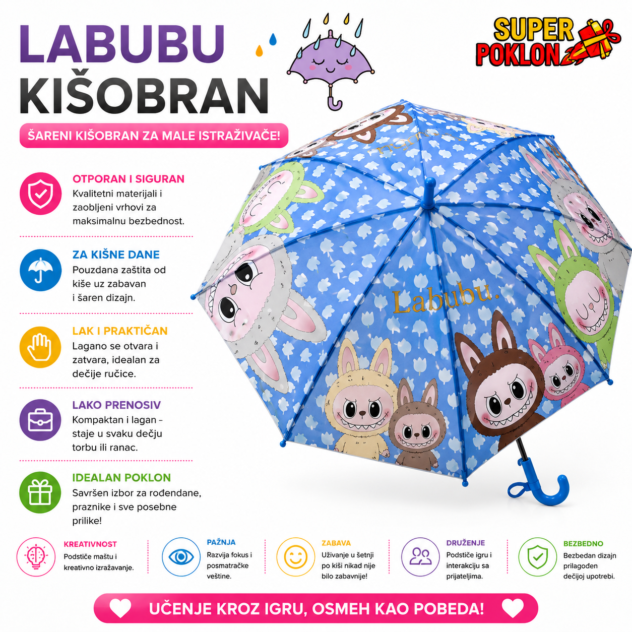 Labubu Kišobran – Šarena Zaštita Za Kišni Dan!🌧️🌧️