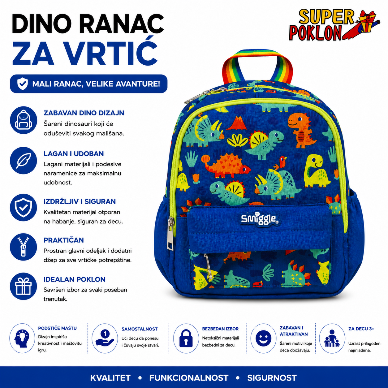 Dino Ranac za Vrtić – Dečiji Ranac sa Dinosaurusom
