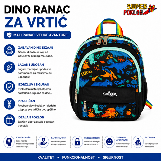 Dino Ranac za Vrtić – Dečiji Ranac sa Dinosaurusom