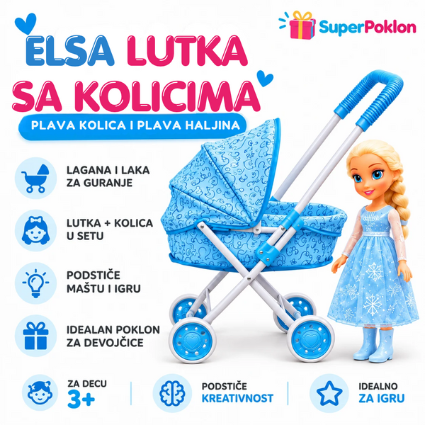 Elza lutka sa kolicima – Frozen set za devojčice, 33 cm