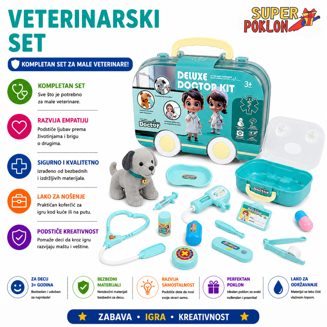 Veterinarski Set 2u1 – Koferčić sa Plisanim Psom🐶💉