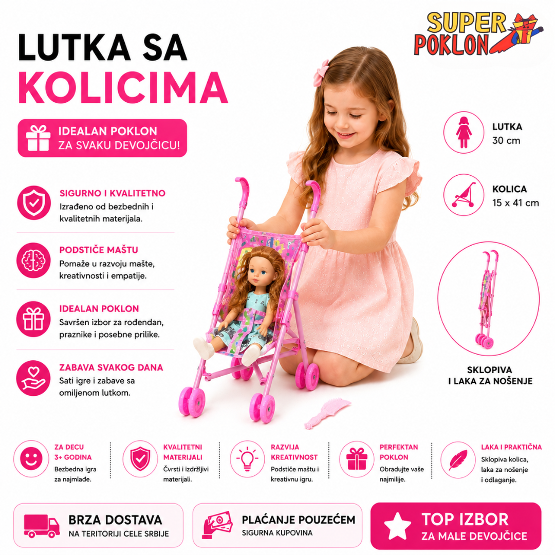 Lutka sa Kolicima – Sklopiva Kolica i Lutka