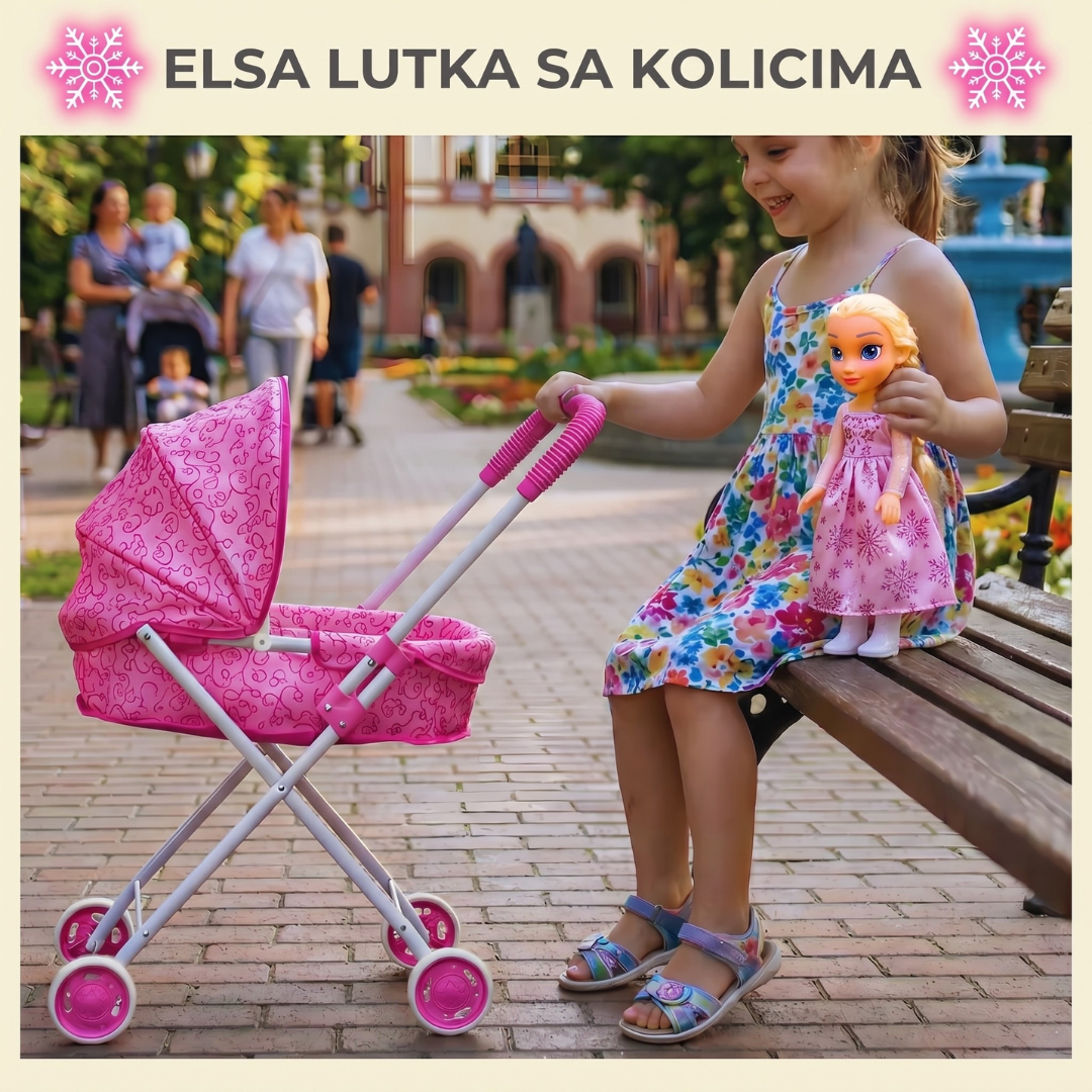 Elsa Lutka sa Kolicima – Frozen Set za Devojčice (33 cm)