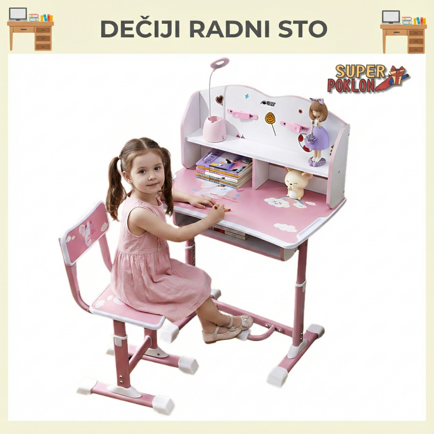 Radni Sto i Stolica –Savršen Kutak! Rozi i Plavi