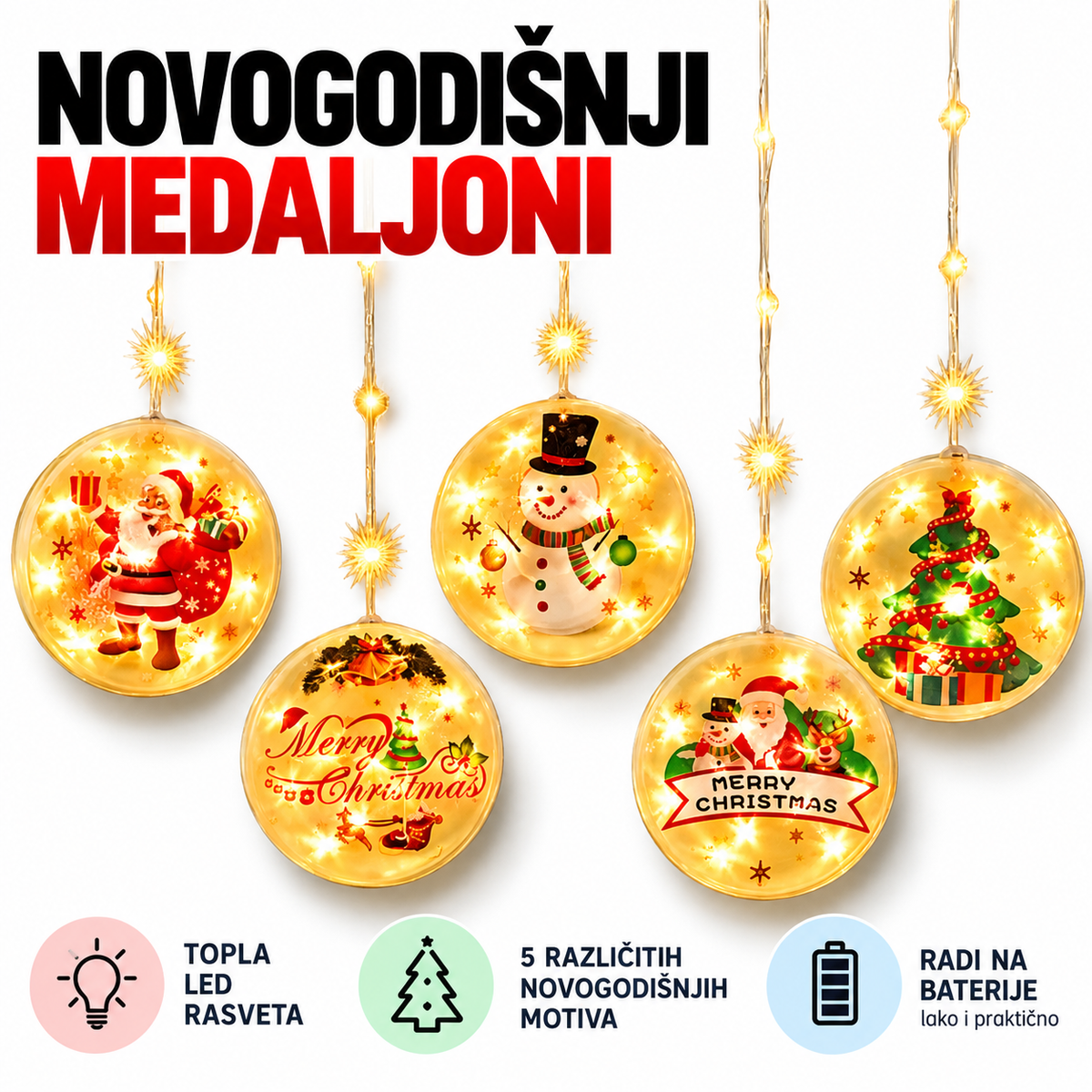 Novogodišnji Ukrasi-LED Medaljoni🎄🎁