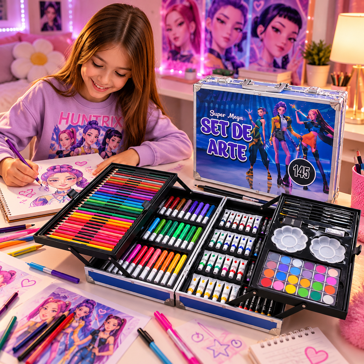 Devojčica crta uz K-Pop set – plavi kofer