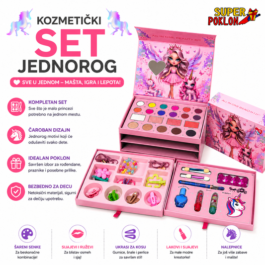 Jednorog Kozmetički Set – Šminka i Nakit za Devojčice u Elegantnoj Kutiji