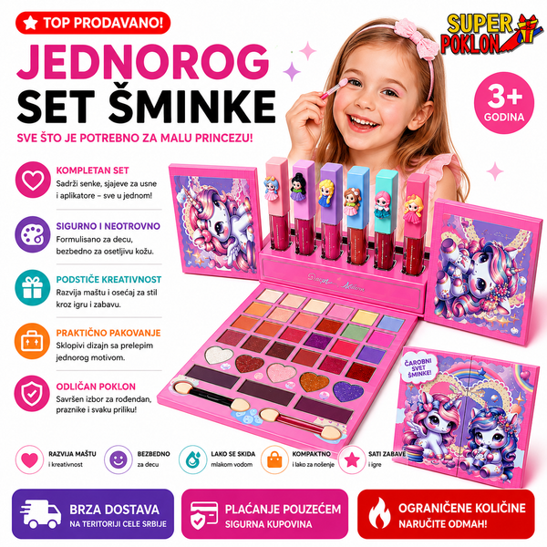 Jednorog Set–Dečija Šminka sa Sjajevima i Karminima 🦄💄✨
