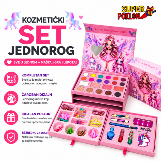 Jednorog Kozmetički Set – Šminka i Nakit za Devojčice u Elegantnoj Kutiji