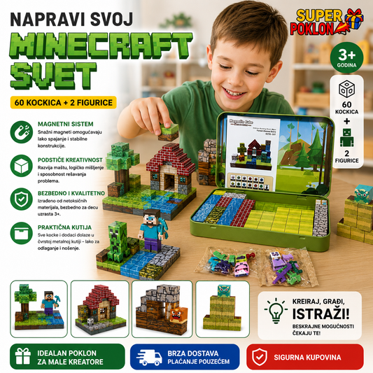 Minecraft Magnetne Kocke – 60 Kockica + 2 Figurice