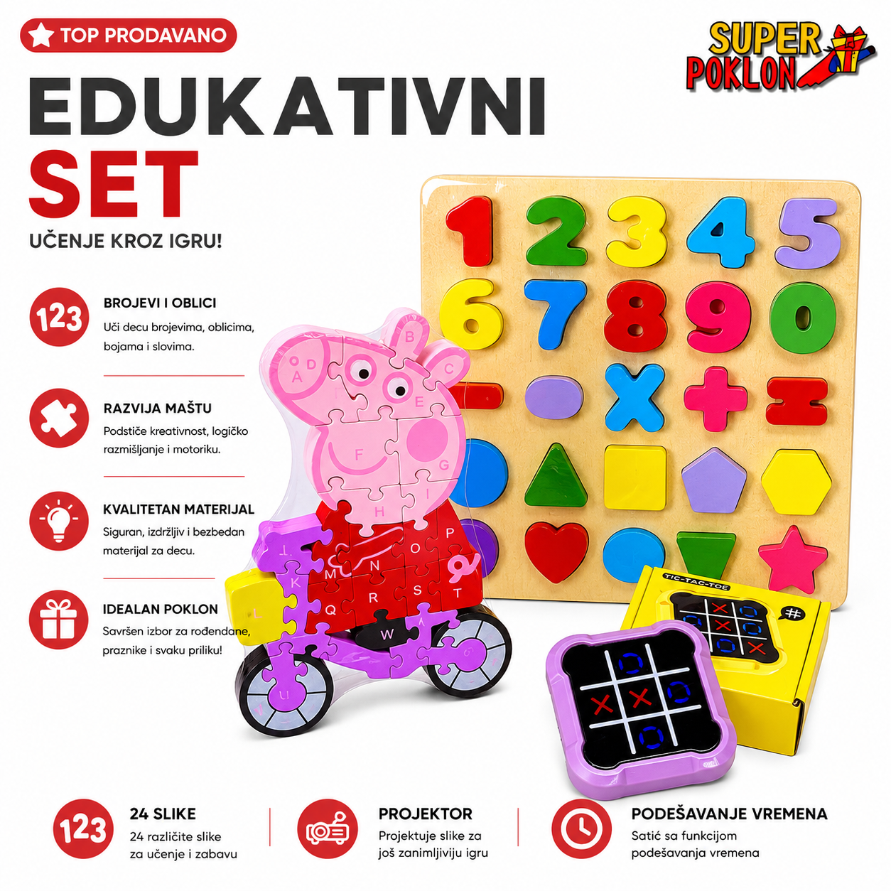 Edukativni Set – Puzle,Brojevi i Igra X-O 🧩🧠