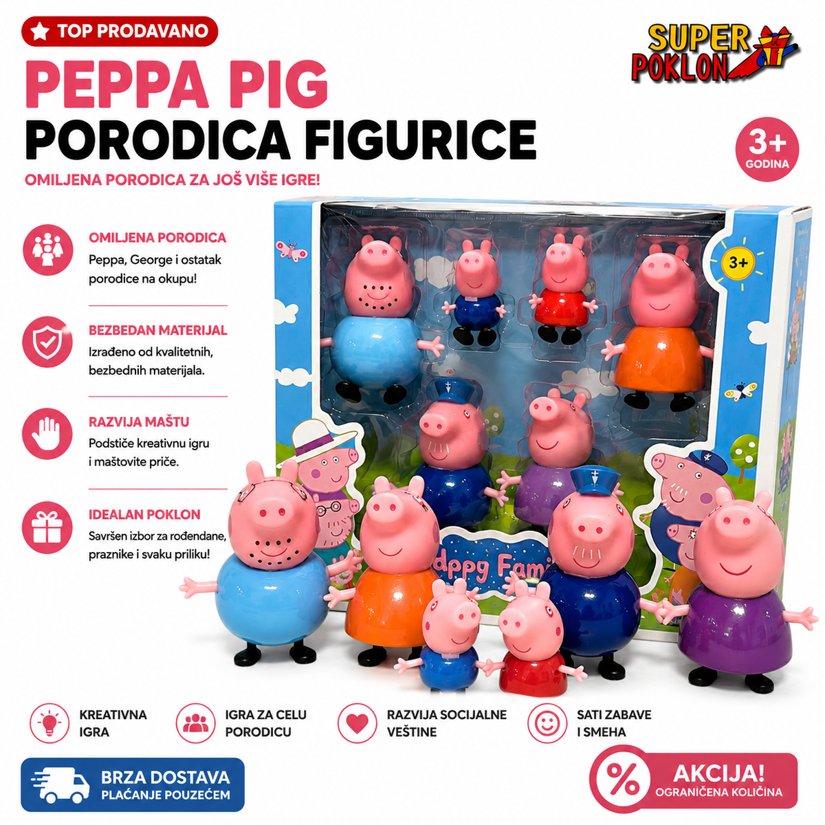 Peppa Pig Porodica – Set od 6 Figurica🐷💖