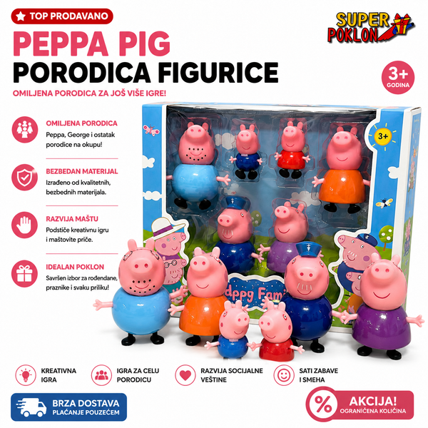Peppa Pig Porodica – Set od 6 Figurica🐷💖