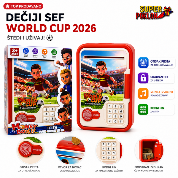 Dečiji Sef Kasica World Cup 2026 – Ronaldo, Messi ili Mbappé