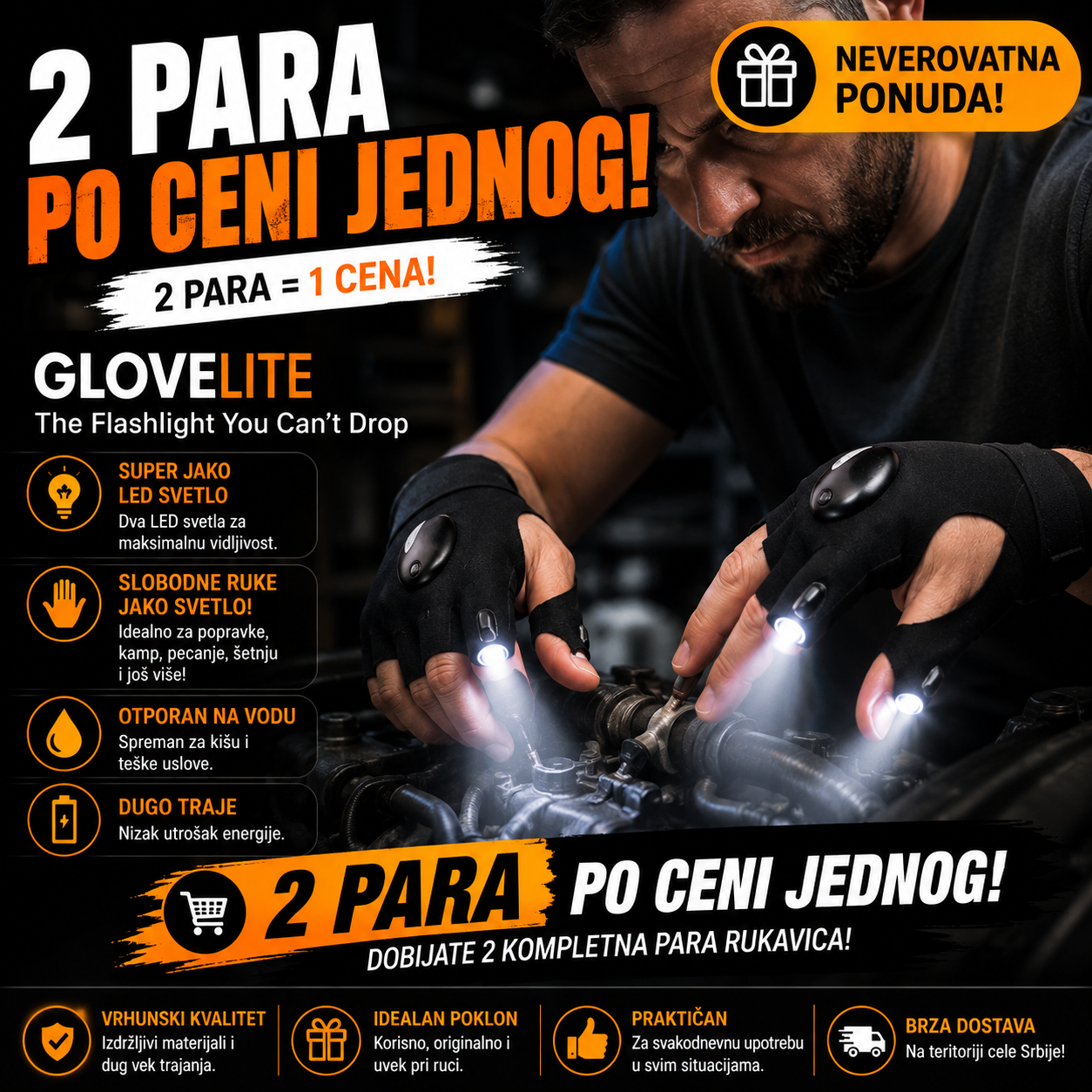 GloveLite – Rukavice sa LED Svetlom (2 para po ceni jednog!)