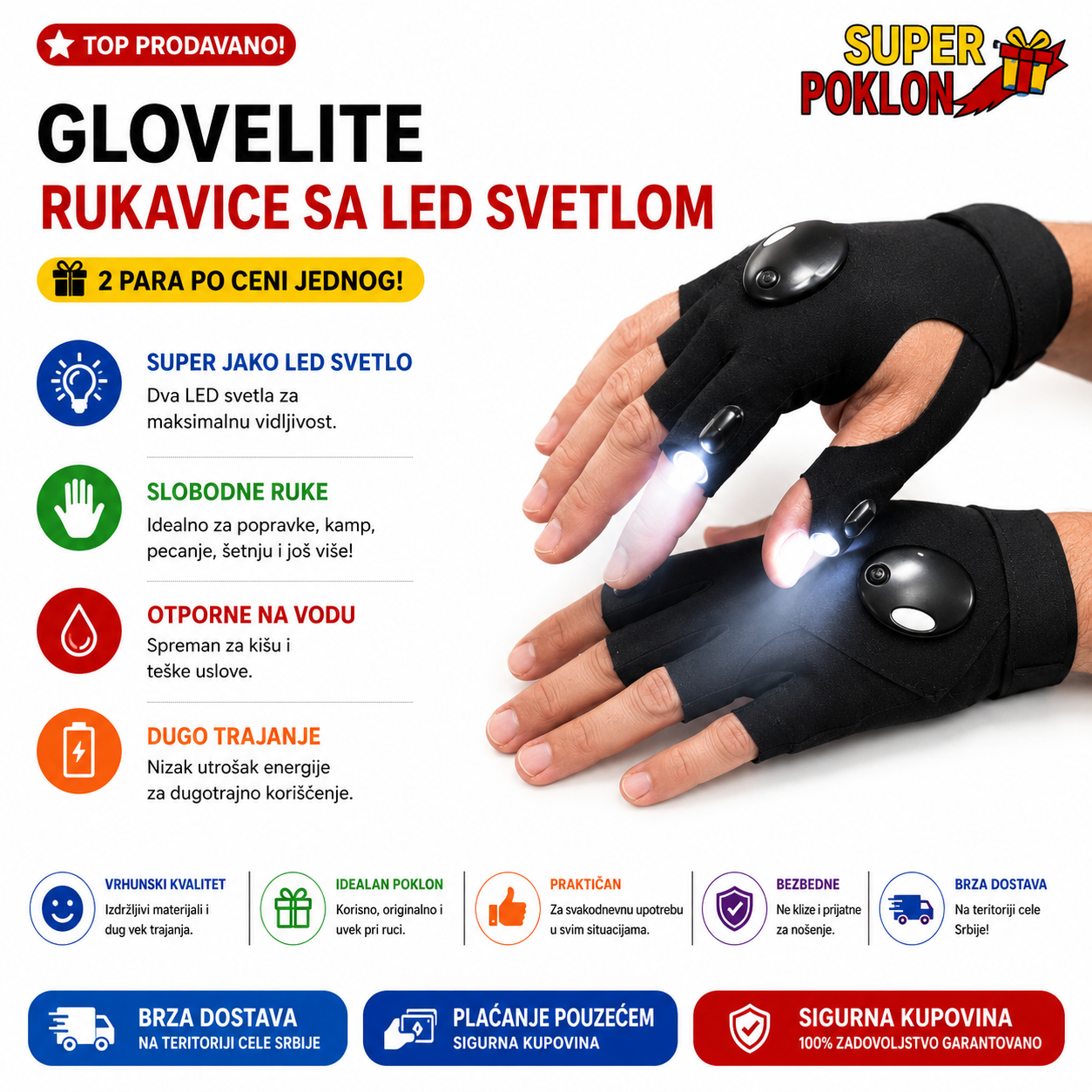 GloveLite – Rukavice sa LED Svetlom (2 para po ceni jednog!)