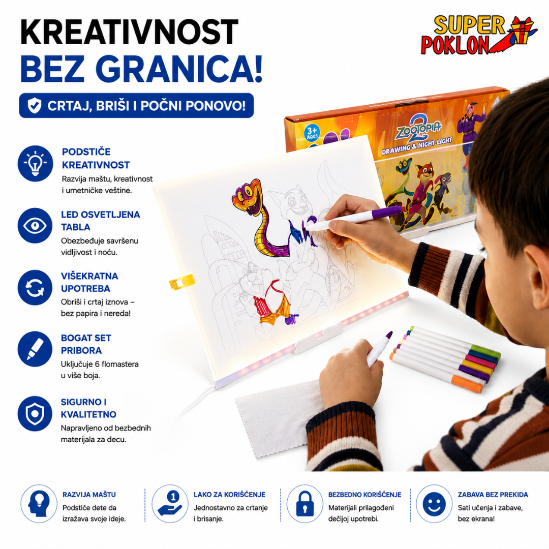 Zootopia LED Tabla za Crtanje 3u1